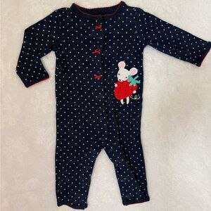 Carters 6m Navy Polka Dot One-Piece with Strawberry Mouse Applique